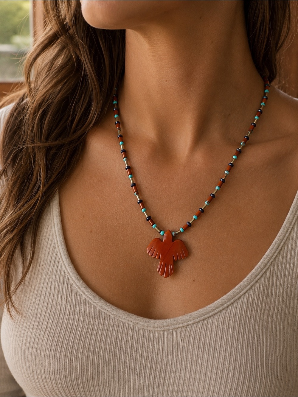 Carolyn Pollack Relios Sterling Southwestern Thunderbird Turquoise Necklace